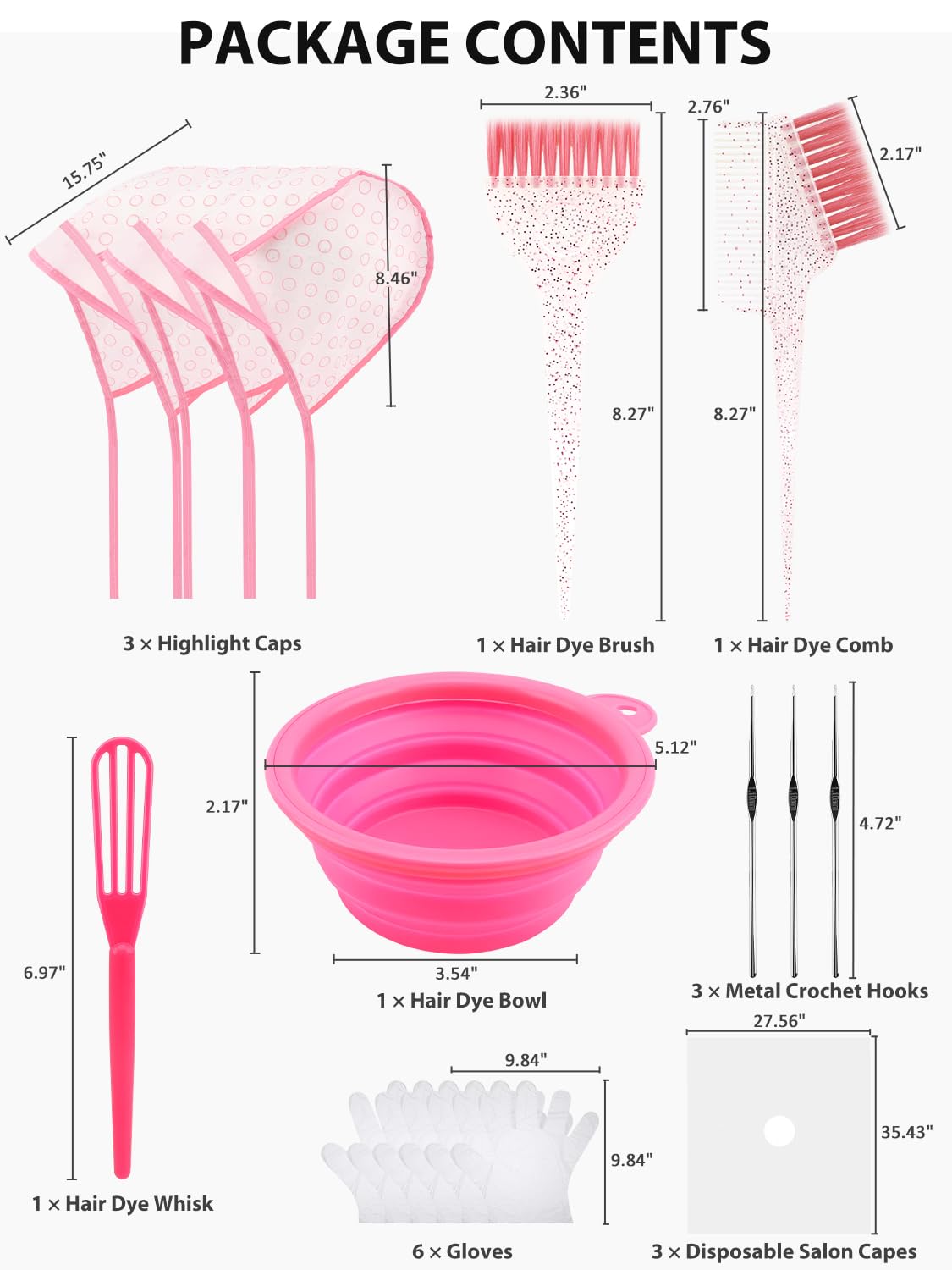 YOOVR 19PCS Hair Bleach Highlighting Kit with Hair Dye Brush and Bowl Set Color Whisk, Highlight Frosting Cap with Hook, Disposable Gloves Capes, Home Use Salon Tools for Hair Bleaching Coloring Dying
