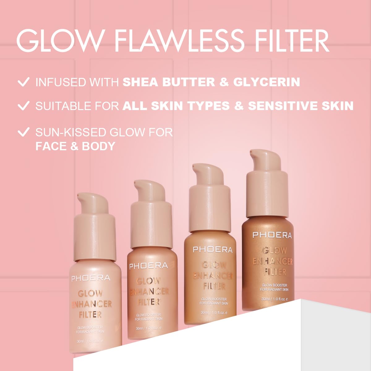 PHOERA Skin Glow Tint Foundation, Lightweight Water Based Tinted Sheer to Light Filter Effect Silk Perfect Glow Illuminating Foundation Makeu. (04 Deep)