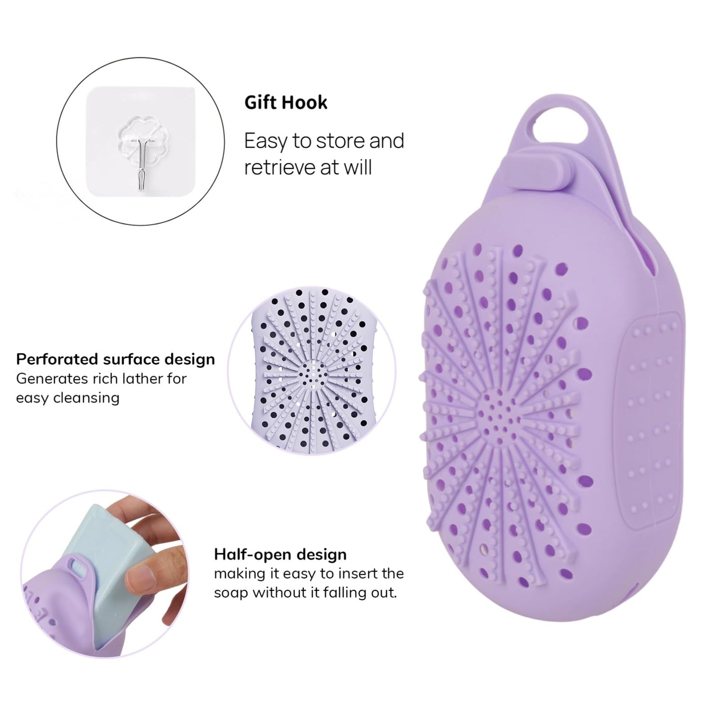 Silicone Soap Bag, Dual-Sided Soap Box Scrubber, Quick-Dry Soap Saver for Shower, Gentle Exfoliating Silicone Pouch, Shower Scrubber for Body (Pink)