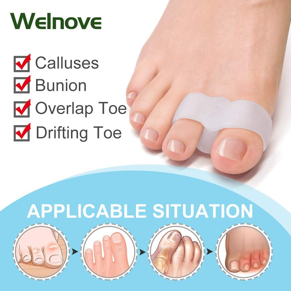 Welnove Bunion Corrector - Pack of 12 Toe Separators with 2 Loops for Pain Relief | White