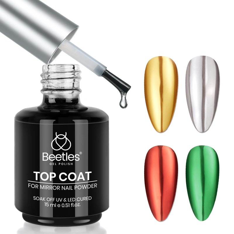 Beetles Gel Top Coat for Chrome Nail Powder: 15ml Mirror Shiny Chrome No Wipe Gloss Top coat Long Lasting Soak Off Nail Lamp for Nail Art Creation Gift