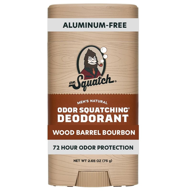 Dr. Squatch Natural Men’s Deodorant – Aluminum Free Natural Deodorant Men with Charcoal & Postbiotics for 72-Hour Odor Protection – Wood Barrel Bourbon, 2.65oz Stick