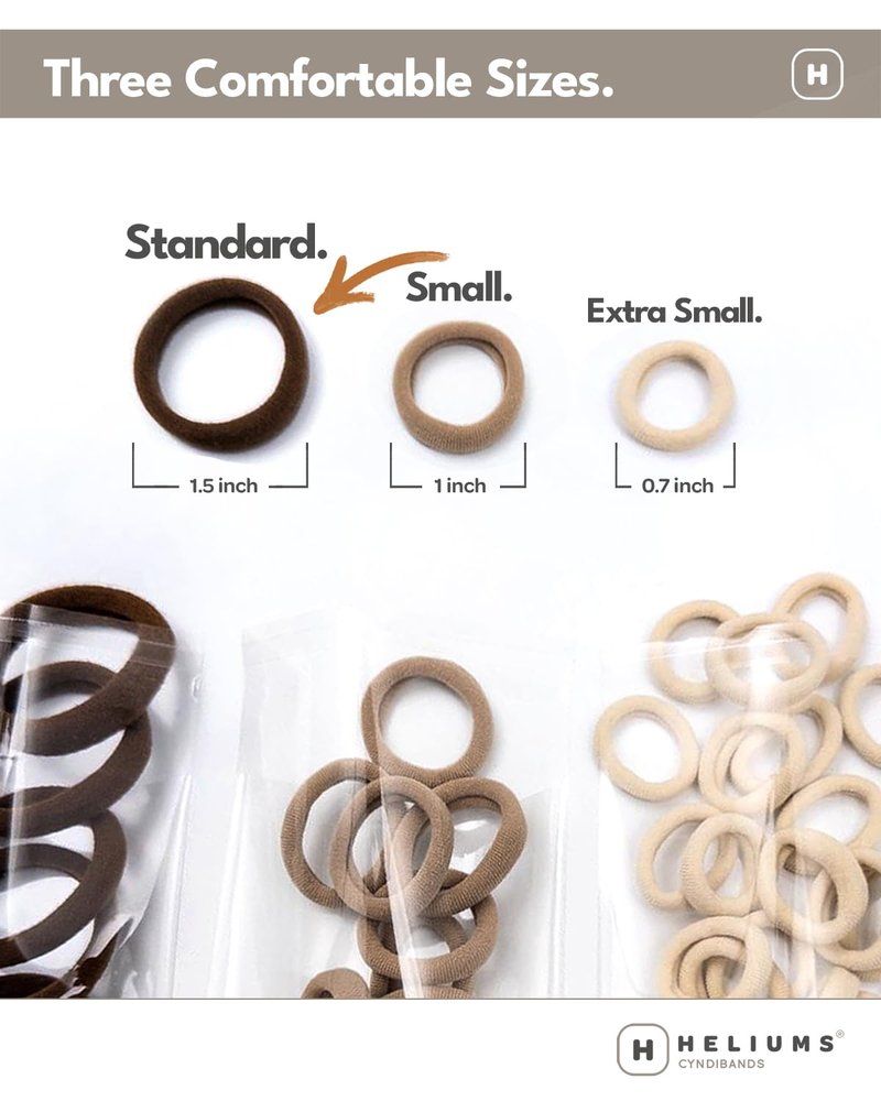 Heliums Soft Hair Ties - No Damage Seamless Nylon Fabric Bands for All Hair Types | 1.5 Inch, Black, 20 Pack