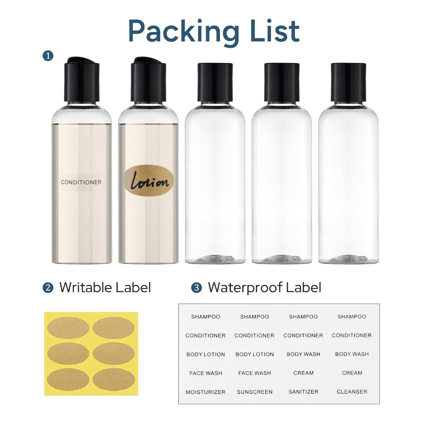 Skiennix Travel Bottles - 3.4 oz TSA Approved Leak Proof Containers | 5 Pack Clear Squeezable Bottles for Shampoo & Lotion