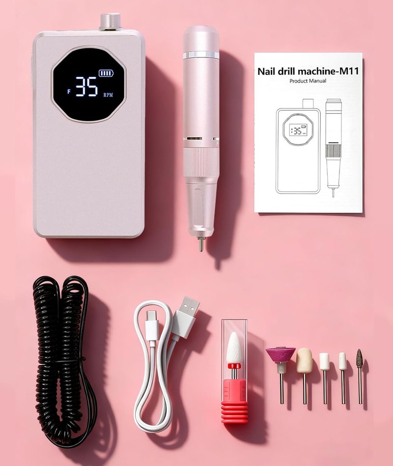 Professional Nail Drill - High Torque 35000 RPM Electric File for Acrylic & Gel | Portable Rose Gold Manicure Tool
