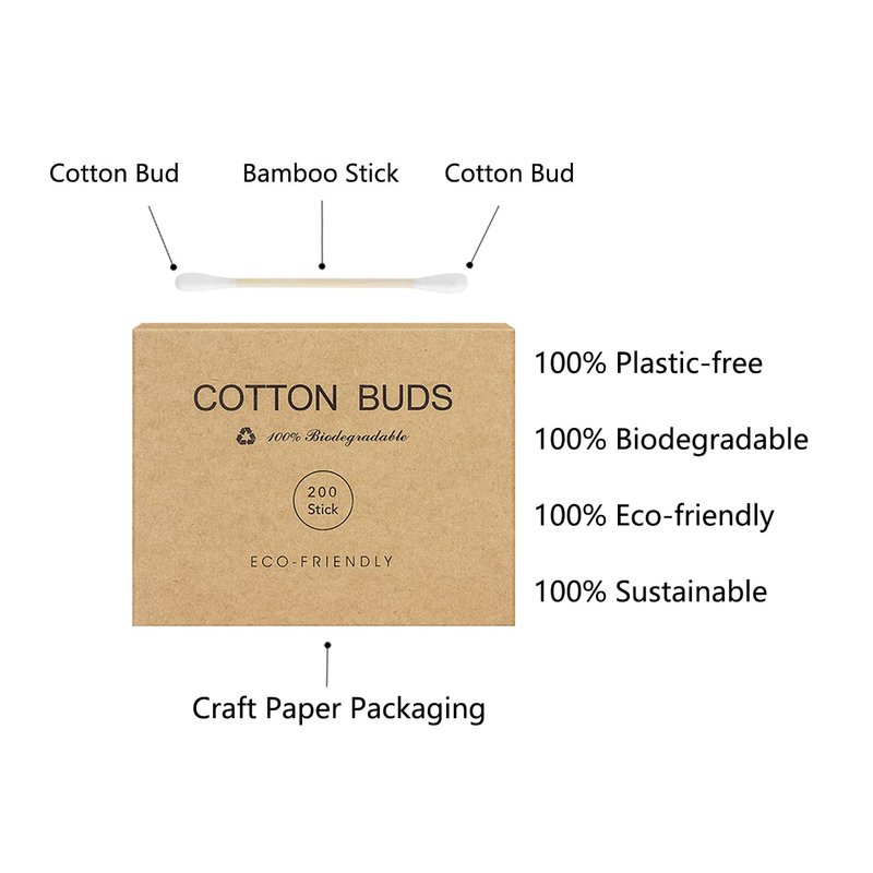 Kiemeu Bamboo Cotton Swabs With Wooden Sticks, 400 Count Bamboo Cotton Buds For Ears