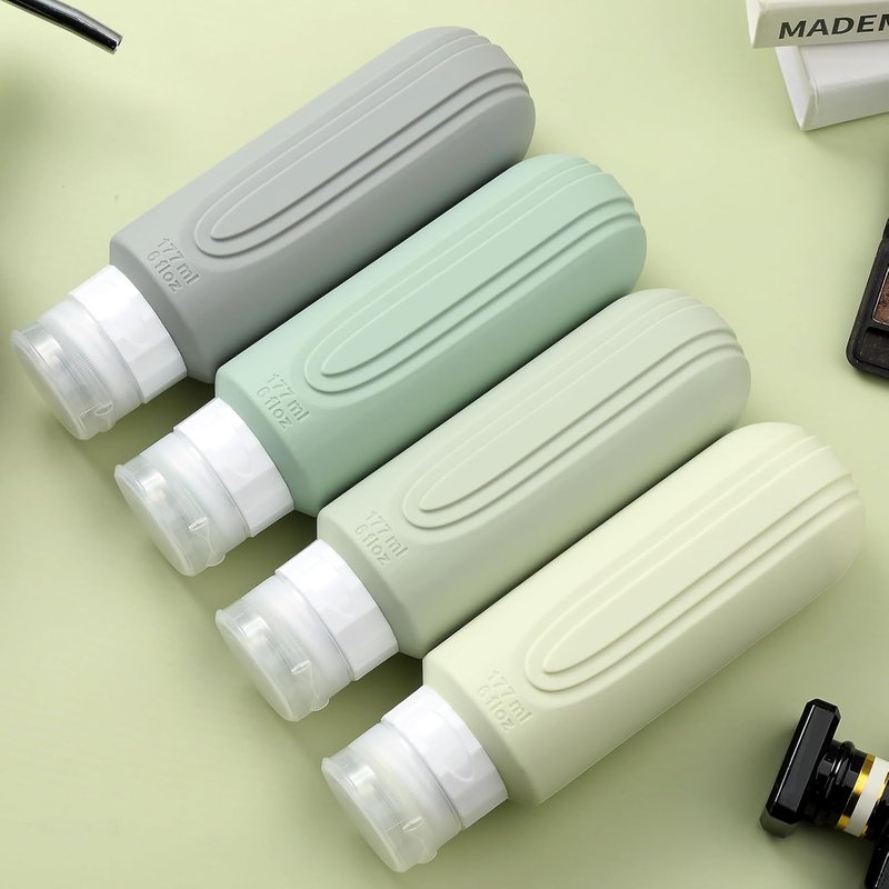 Mrsdry Travel Bottles - 6oz Leak-Proof Containers for Toiletries | BPA-Free Refillable Tubs with Bag (4 Pack)