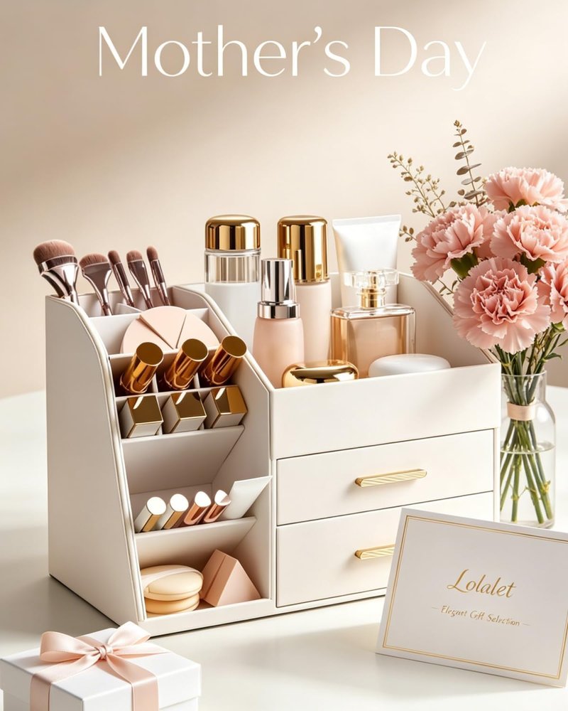 Makeup Organizer - 3-Layer PU Leather Storage Box for Skincare, Lipstick & Perfume | Easy to Clean - Cream