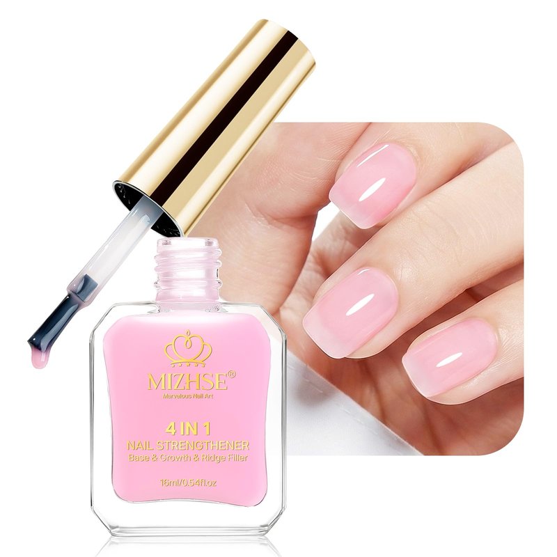MIZHSE Nail Strengthener and Growth Nail Hardener Extra Strong and Growth, Nail Repair for Thin and Damaged Nails, Concealer Ridge Filler Foundation Polish Pink 16ML