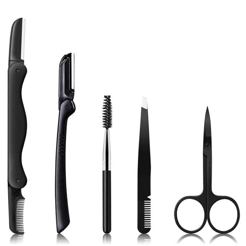 KAJUDA Eyebrow Grooming Kit - 5 in 1 Eyebrow Trimmer Set with Comb, Tweezers, Scissors & Brush