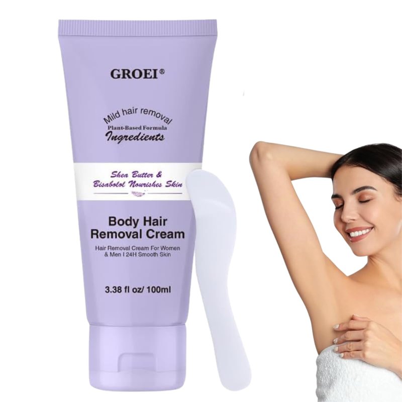 Hair Removal Cream for Women & Men, 100ml Gentle Formula with Shea Butter, Smooth Skin in Minutes, Painless Body Hair Remover for Legs, Arms, Underarms (1PC)