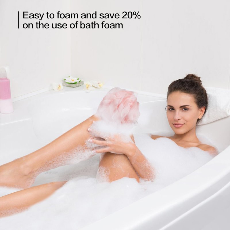 Fishent Loofah Bath Sponge Shower Loofahs, Pack of 4 Pink Soft Loofa Exfoliating Body Scrubber Mesh Shower Puff Pouf Ball Luffa for Women(50g/pcs)