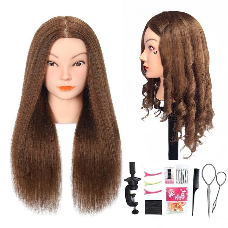 Opini Mannequin Head - 100% Real Human Hair Cosmetology Training Head for Hairstyling (Brown)