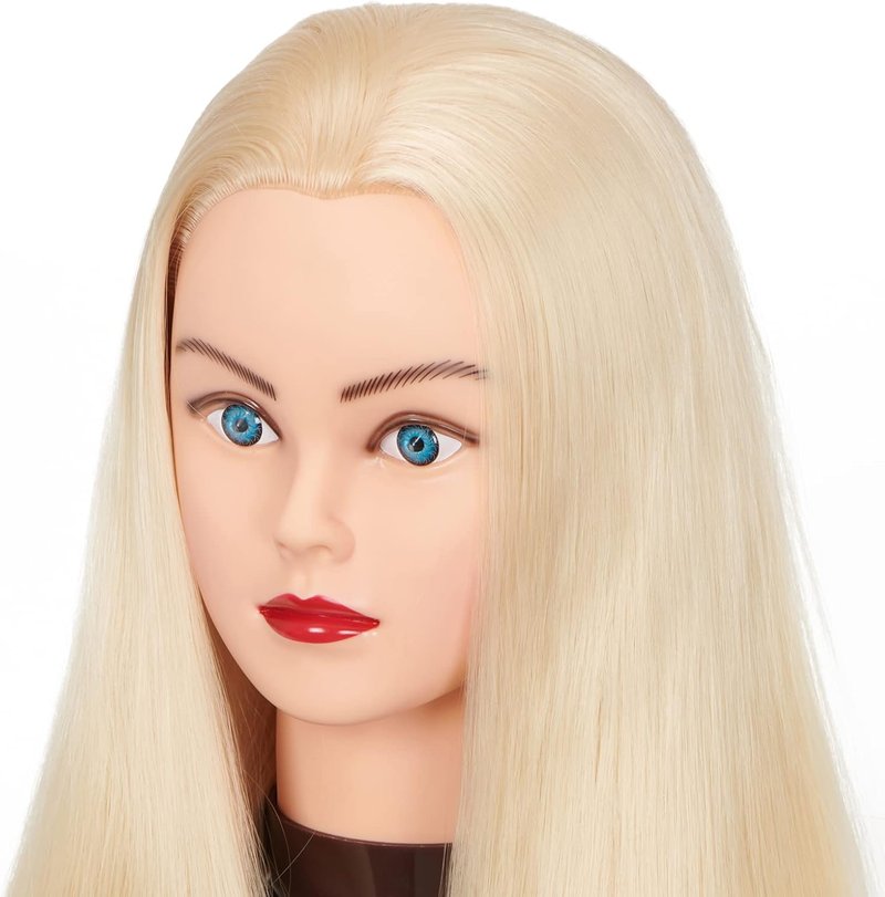 Mannequin Head Hair Styling Training - 26"-28" Cosmetology Doll with Synthetic Fiber Hair & Clamp Holder