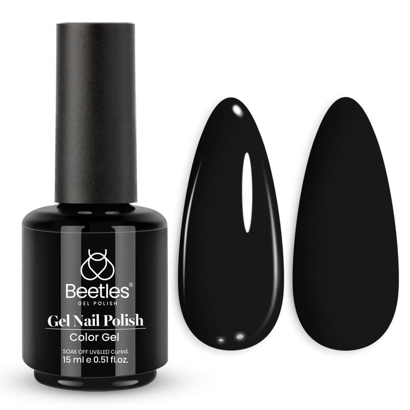 Beetles Black Gel Nail Polish -15ml Audrey Black Gel Polish Soak Off UV LED Needed Nail Art Summer Manicure Salon DIY Design at Home Gifts for Woman