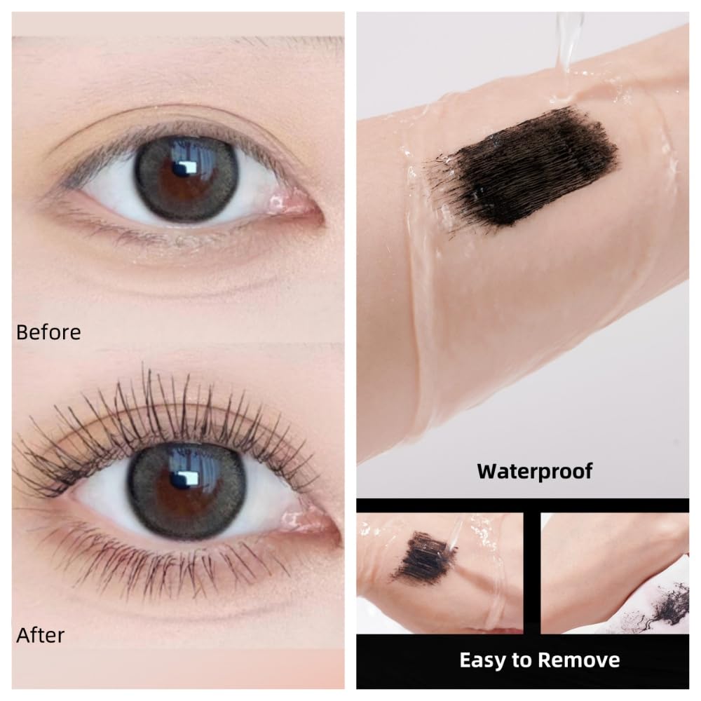 Waterproof Mascara with Ultra-Precise Adjustable Brush, Precise Application, Lengthening, Smudge-Proof, Easy to Remove, Long-Lasting, Natural, for Lower/Thin/Short Lashes/Sparse Eyelashes(1pc) (Black)