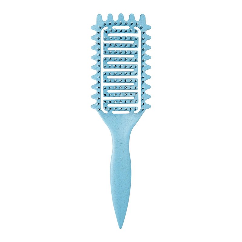 Curl Defining Brush for Curly Hair, Vented Detangling Hair Brush for Wet and Dry Styling, Curved Brush for Shaping and Smoothing Curl Clumps, Lightweight Hair Brush （Blue）