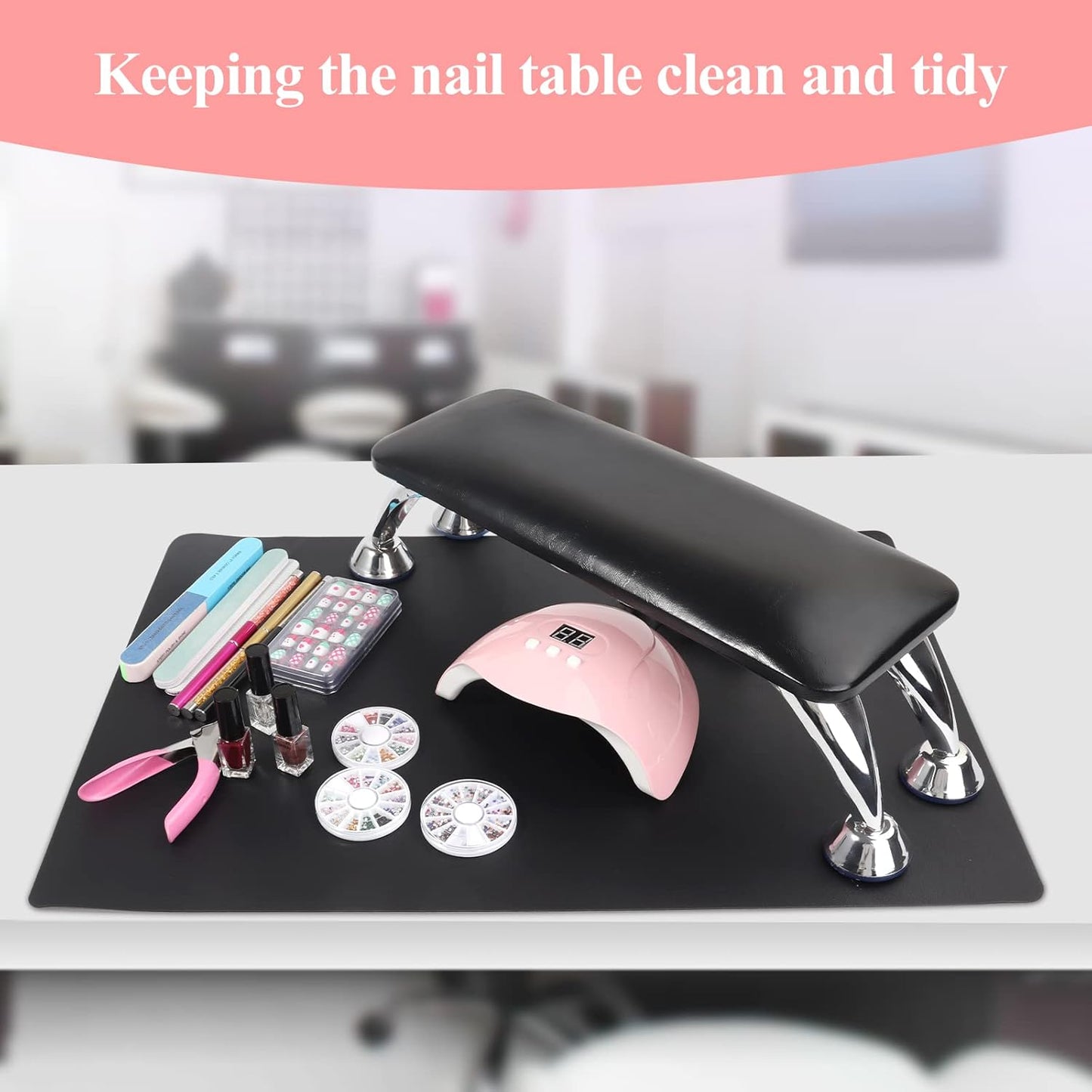 Skiennix Nail Arm Rest - Soft Microfiber Leather Cushion for Acrylic Nails | Black Hand Pillow & Table Mat