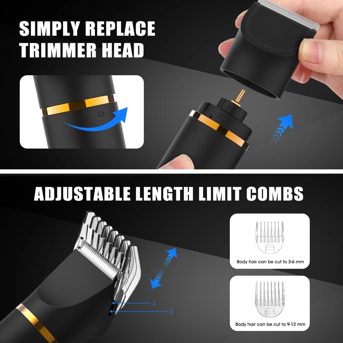 Qreeyx Manscape Body Trimmer for Men, 3 in 1 Men's Grooming Kit with Pubic/Nose Hair Trimmer & Ball Shaver for Nose/Balls/Groin/Legs/Chest Hair Removal, LED Display, IPX6 Waterproof, Gifts for Him Dad