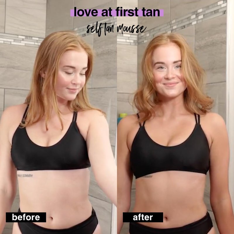 b.tan Large Violet Base Self Tanner Mousse | A Little Extra Love At First Tan - 1 Hour Express Sunless Tanning Foam, Cancels Orange Tones, Dark Bronze Glow, No Fake Tan Smell, Face & Body, 10.1 Fl Oz