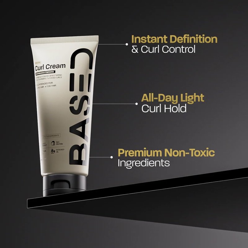 BASED Curl Cream for Men, Curl Defining Cream for Curly Hair, No Harsh Chemicals or Artificial Fragrance, Medium Hold, Hydrates & Nourishes with Agave, Silk Protein & Castor Oil, 8.5 oz (Pack of 1)