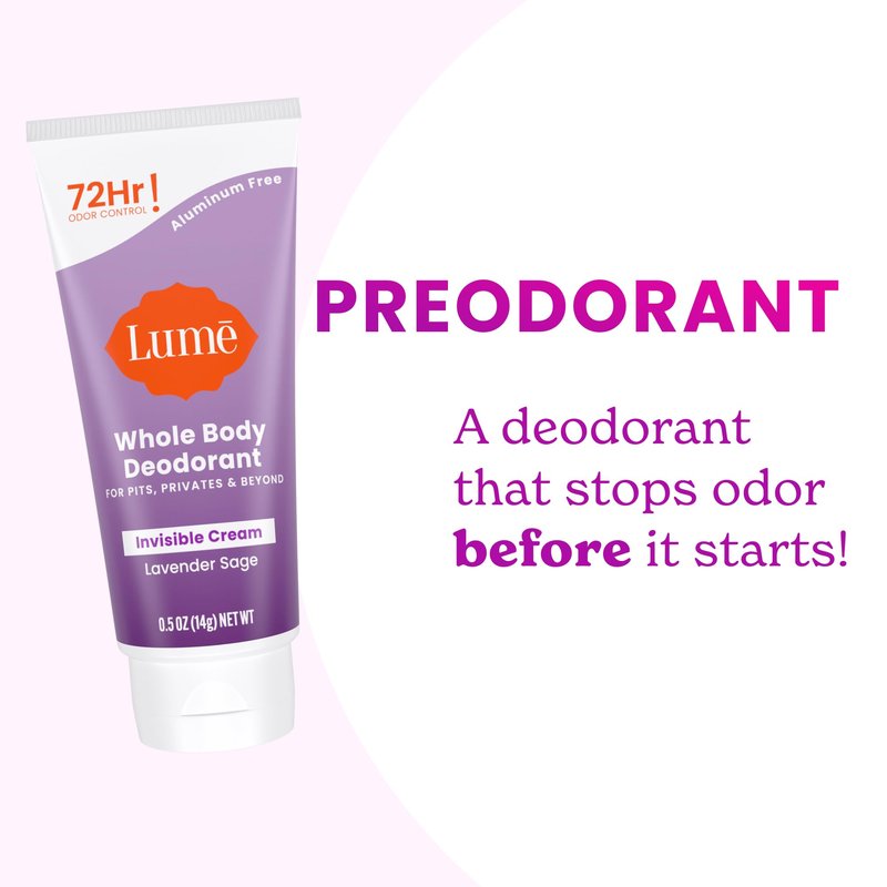 Lume Whole Body Deodorant - Mini Travel Size Invisible Cream Tube - Trial Size - 72 Hour Odor Control - Doctor Developed - Aluminum Free, Baking Soda Free - .5oz (Pack of 2) (Lavender Sage)