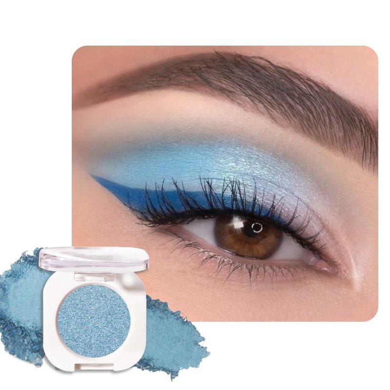 HHLTOH Sky Blue Single Metallic Shimmer Eyeshadow Makeup, Neutral Powde Eye Shadow for Women, Sky Blue Metallic Glitter Singles Eyeshadow Palette Pigmented Waterproof, Girls Christmas Eyeshadows Gifts