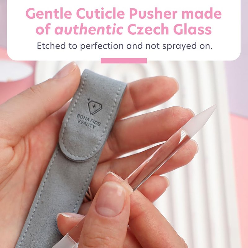BONA FIDE BEAUTY Glass Cuticle Pusher - Dual Ended Manicure Stick - Premium Czech Tools