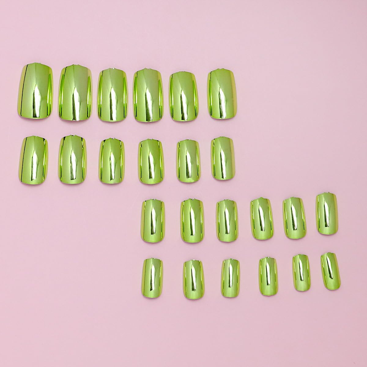 Square Press On Nails Medium Fake Nails Mirror Metal With Chrome Design Green False Nails Acrylic Glossy Glue On Nail Artificial Full Cover Reusable Stick On Nail For Women Manicure 24pcs