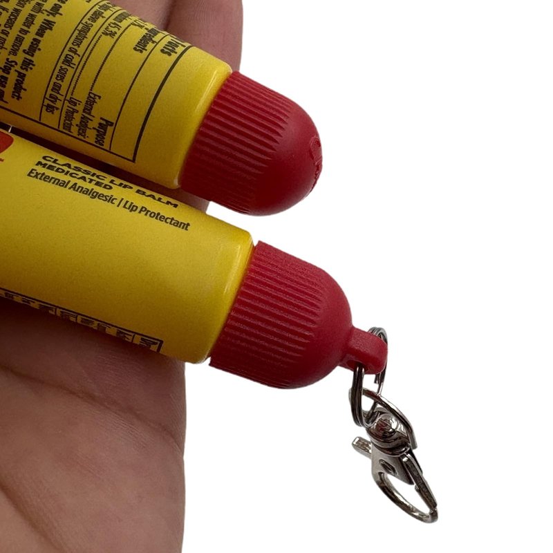 4 Pcs Keychain Cap for Carmex Classic Lip Balm 0.35 oz, Portable Holder Keychain Cap Lip Repair Tubes Red White