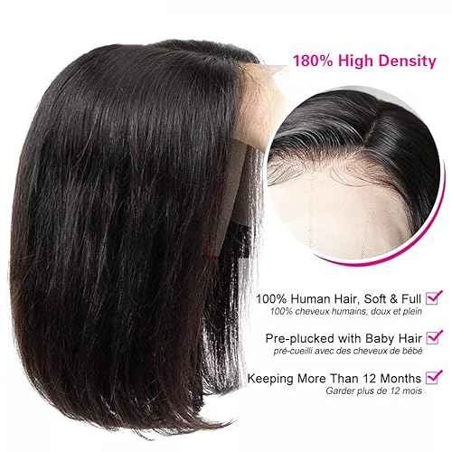 14 inch Short Bob Wigs 13x4 Frontal Bob Transparent Lace Front Wigs Human Hair Pre Plucked Brazilian Virgin Hair Wigs for Black Women Natural Black