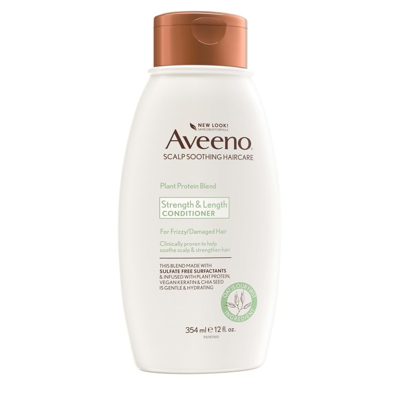 Aveeno Strength & Length Plant Protein Blend Conditioner, Vegan Formula for Strong Healthy Looking Hair, White, Unscented, 12 Fl Oz