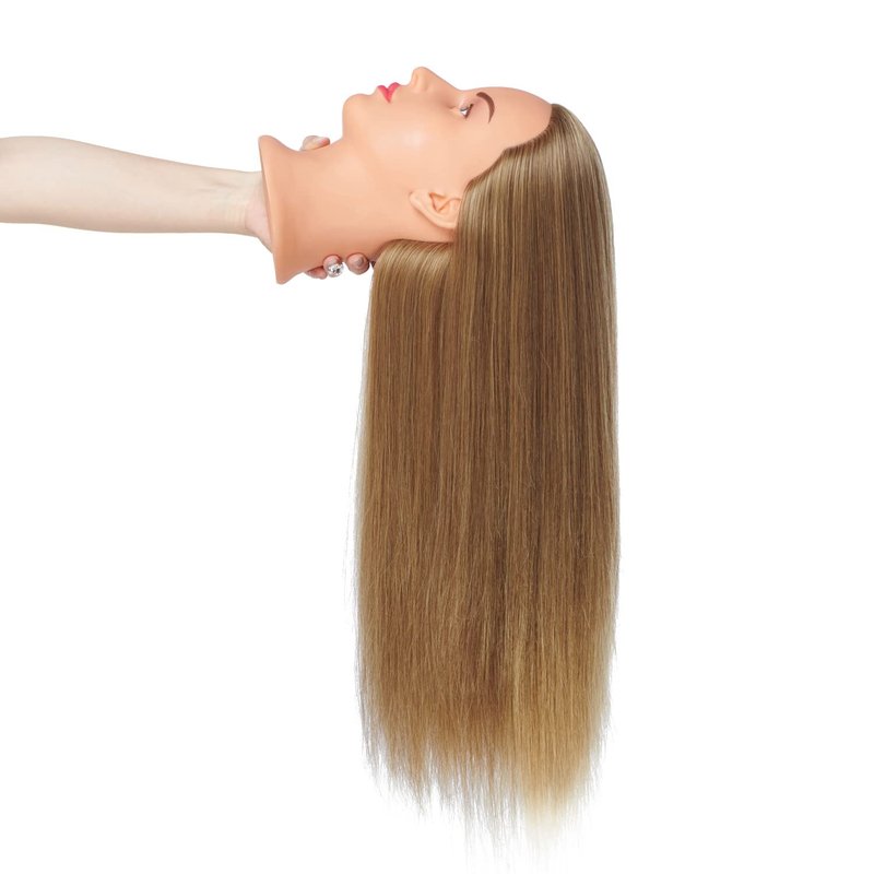 Hairingrid 26"-28" Mannequin Head Hair Styling Training Head Manikin Cosmetology Doll Head Synthetic Fiber Hair and Free Clamp Holder (Golden Brown)