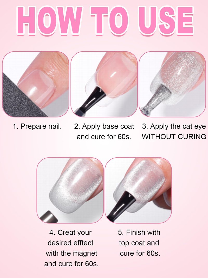 54PCS Cat Eye Nail Magnet Set, EBANKU Cat Eye Gel Nail Polish Magnet for Nails, 3 IN 1 Magnets for Cat Eye Gel Polish, Cat Eye Magnets Sticks Nail Design Tools Nail Art Accessories