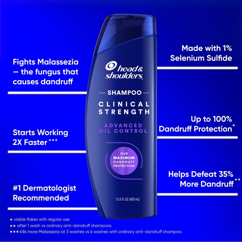 Head & Shoulders Dandruff Shampoo, Clinical Strength Advanced Oil Control, Our Maximum Anti-Dandruff Prescription-Strength Formula, Flake Protection, Seborrheic Dermatitis Relief, Citrus, 13.5 Fl Oz