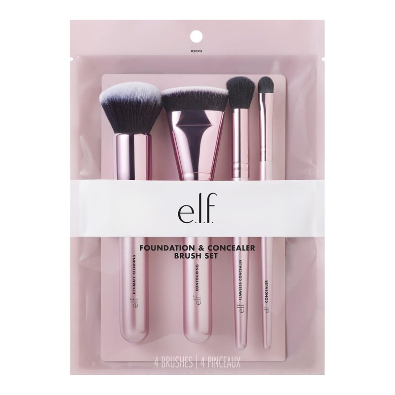 e.l.f. Complexion Perfection Brush Kit - 4-Piece Vegan Makeup Brush Set for Foundations & Concealers