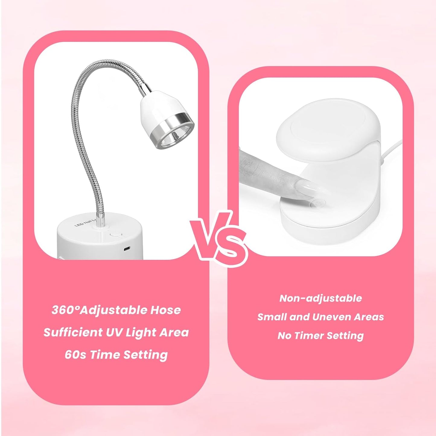 Touch Switch Gel x Lamp - 9W Cordless Rechargeable Gooseneck UV Nail Lamp | Portable Quick-Dry with 60s Timer for Home & Salon