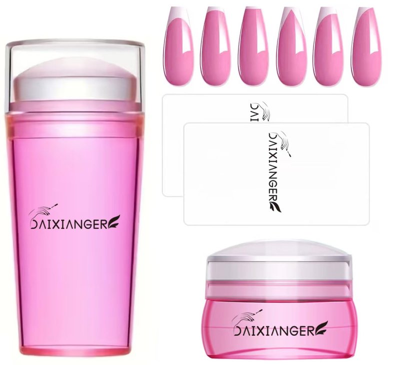 4Pcs French Tip Nail Stamp Set, Nail Stamper & Scraper, Clear Silicone French Tip Nail Art Stamper Kit with Scraper for Salon & DIY Manicure, Nail Stamping Tool for Nail Art Transfer