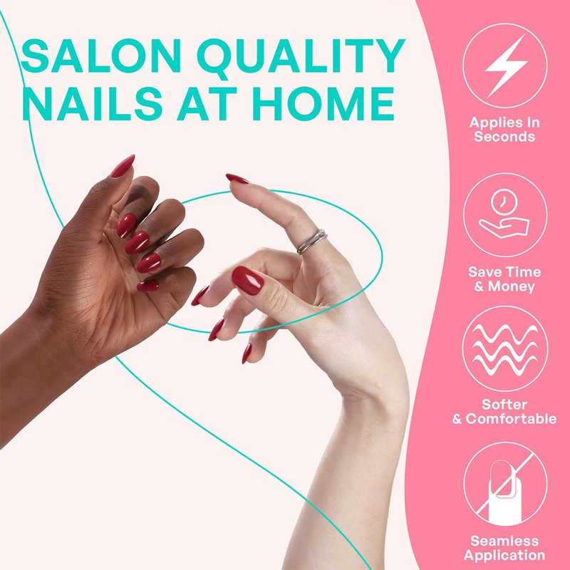 Red Press on Nails Medium Oval - GJZEZ Soft Gel Nail Press Ons Solid Glossy Full Cover Fake Nails Gifts for Women | 16 Sizes - 32 pcs Natural Long Lasting Reusable Faux Nail Kit with Glue, Cherry Red