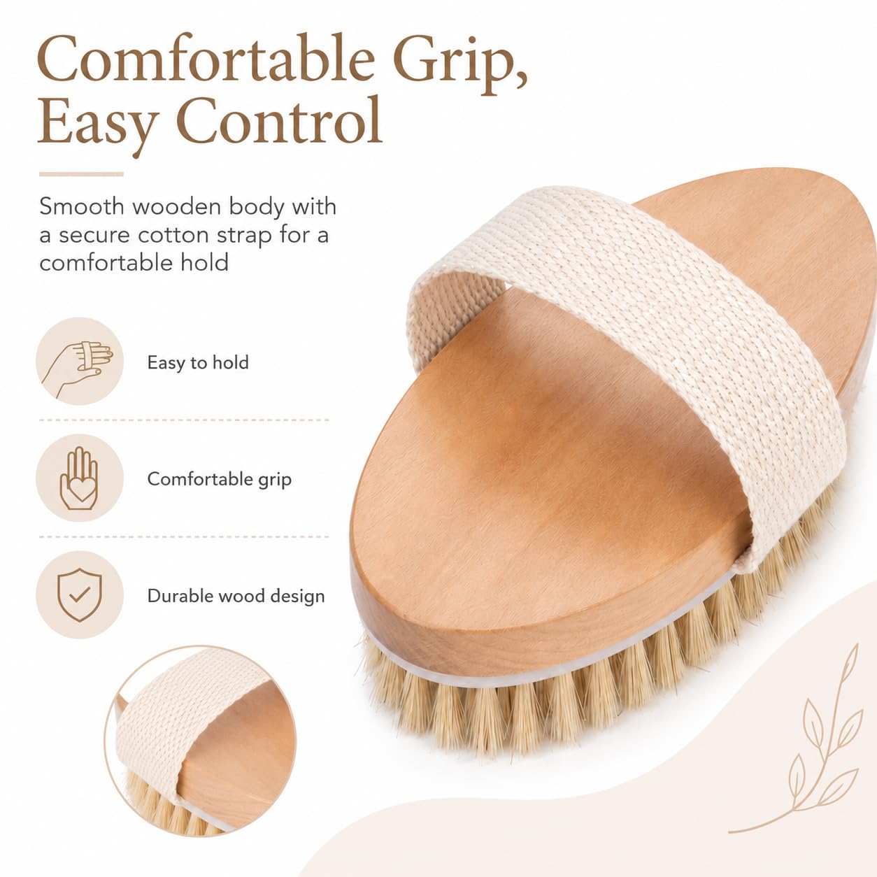 OPAZ Dry Body Brush 2 Pack, Natural Boar Bristle Exfoliating Body Brush for Dry Brushing, Handheld Shower Brush Scrubber with Wooden Handle & Cotton Strap, Skin Exfoliator Brush for Women and Men