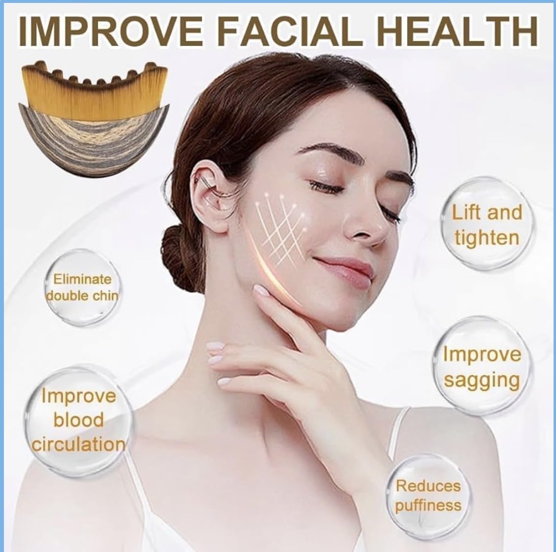 Wutre 2 Pcs Lymphatic Drainage Face Brush for Facial Contouring & Sculpting - Natural Soft Bristle Face Dry Brush for Anti-Puffiness & Detox - Jawline, Chin & Neck Massager for Skin Radiance & Lifting