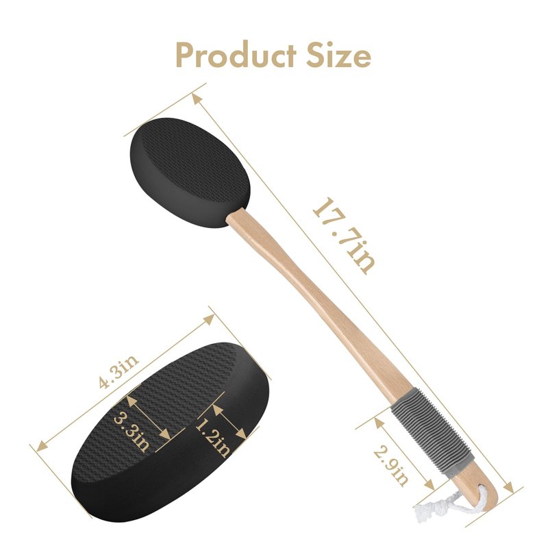 AmazerBath Lotion Applicator for Back, Feet, 4 Replacement Pads with 17" Curved Handle, Back Sunscreen Applicator for Kids, Elderly, Women, Apply Skin Cream Medicine Moisturizer Tanner, Black