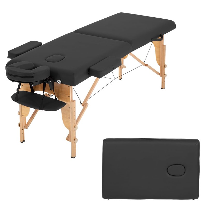 FDW Massage Bed Portable Massage Table 77" L 30" W 2" THK Lash Bed 2 Folding Height Adjustable PU Leather Spa Tables Foldable with Oxford Bag for Spa Footmassage Facial CareSpa Tattoo