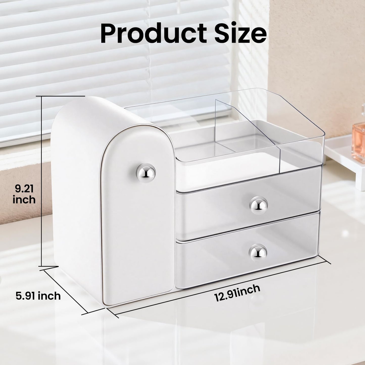 TRQWRO Makeup Organizer,Vanity Organizer with Makeup Brush Holder,Large Skincare Organizers with Drawers,Bathroom Countertop Organizer,Storage Lipstick,Perfume,Nail Polish,Beauty,Gifts for Woman