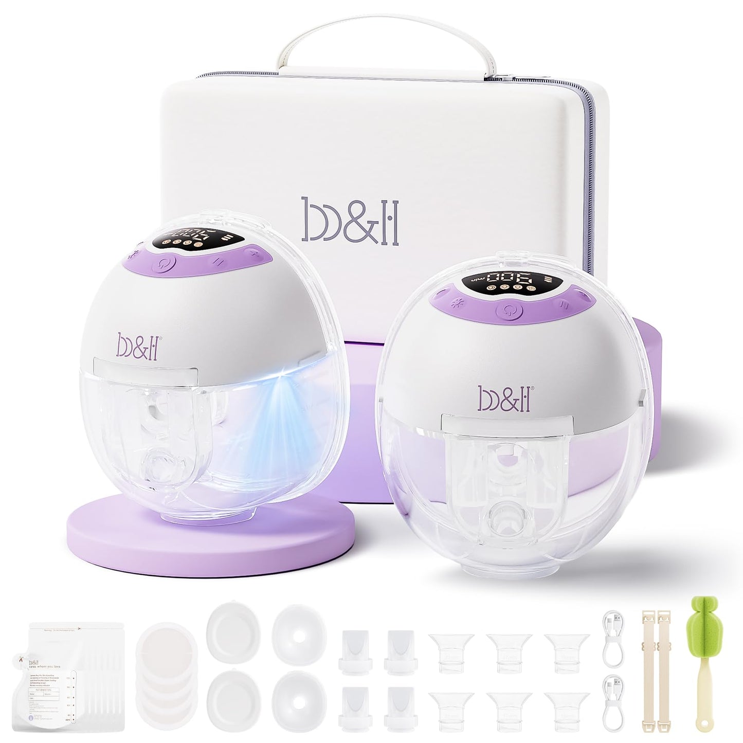 b&h Breast Pump Hands Free with Night Light, S33 Portable Electric Wearable Breastfeeding Pump, 4 Modes & 9 Levels, 27/24/21/19/17mm Flange, Baby Mouth Double-Sealed Flange, Milk Pump for Moms -Purple
