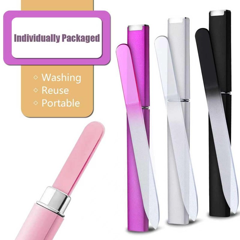 Glass Nail Files for Natural Nails, 3Pack Fingernail File with Case, 1Pack Nano Glass Nail Shiner Polishers Professional Manicure Tools for Home Travel and Salon Use