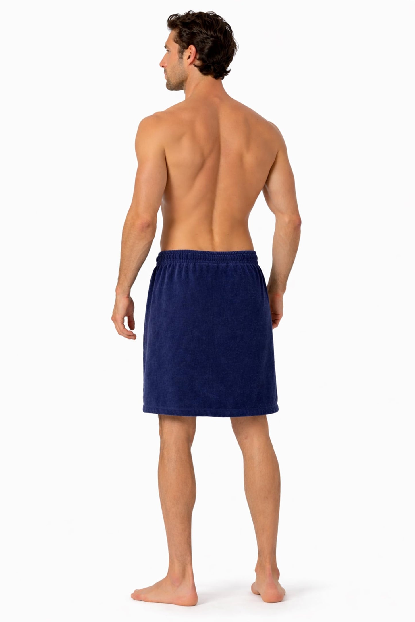 Turkish Cotton Terry Velour Adjustable Body Wrap Towel for Men (Navy Blue, One Size)