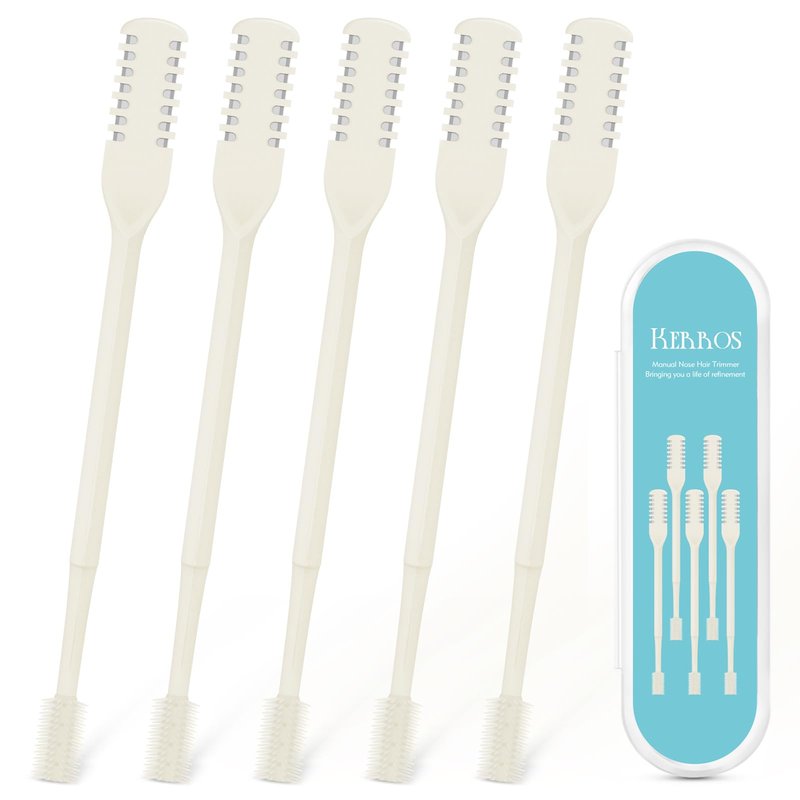 Kerros 5 Pcs Nasal Hair Cutter, Manual Nose Hair Trimmer for Men Women Double Sided Nasal Hair Trimmer 360° Rotating Nose Hair Remover (Cream Yellow)