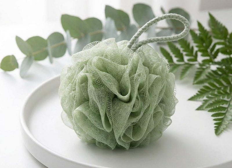 High-Density Mesh Pouf Bath Sponge by [Brand Name] - Eco-Friendly 240-Mesh Shower Scrubber | Large 4.9'' Green
