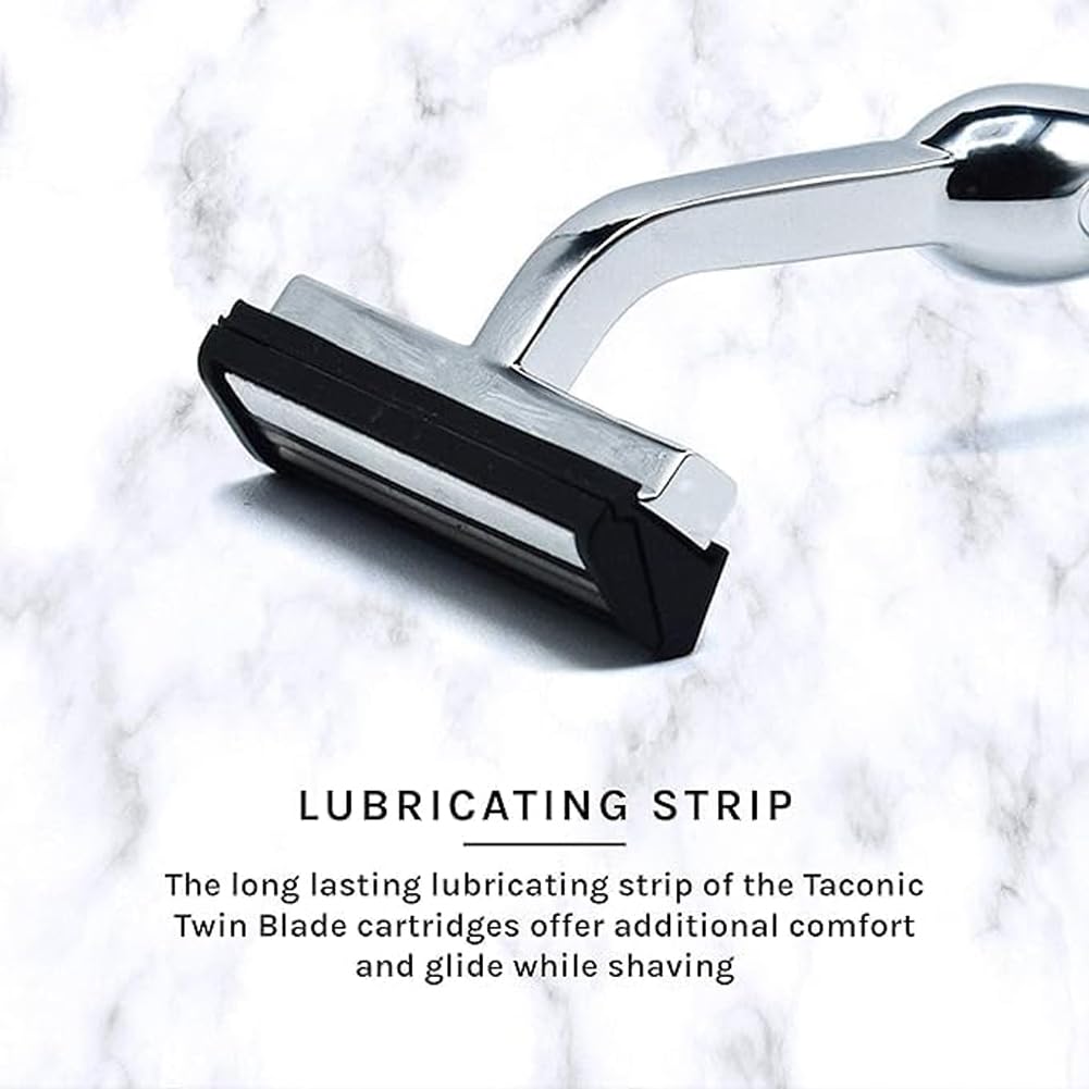 Taconic Shave Twin Blade Cartridge Razor - Heavyweight All Metal Non-Pivoting Design | 10 Cartridges Included
